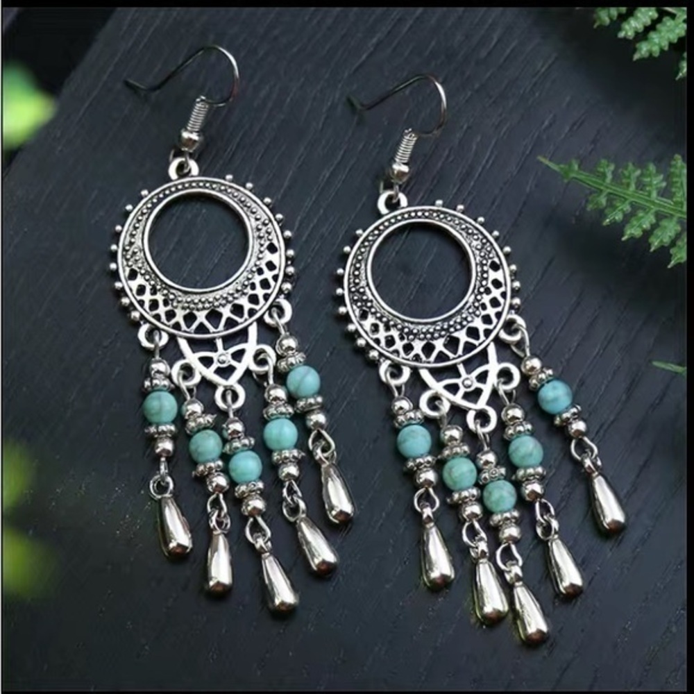 Southwest Style Turquoise Dreamcatcher Earrings